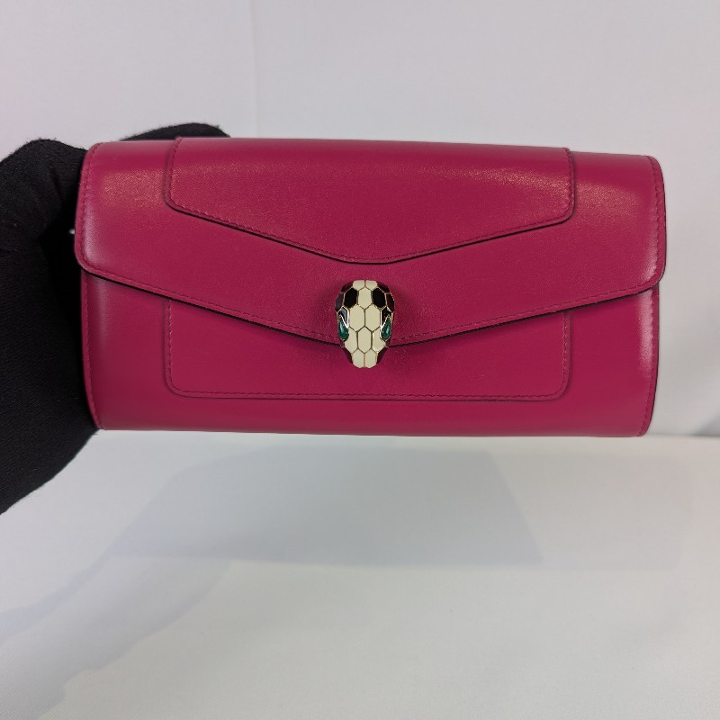 莉亞精品♡Bvlgari 桃紅色長夾 九新美品-1