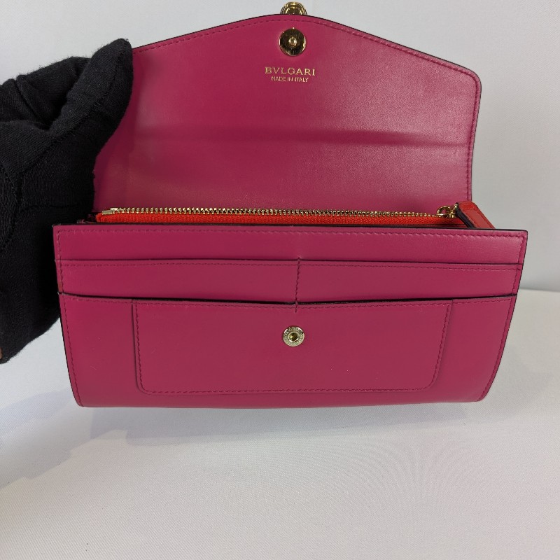 莉亞精品♡Bvlgari 桃紅色長夾 九新美品-8