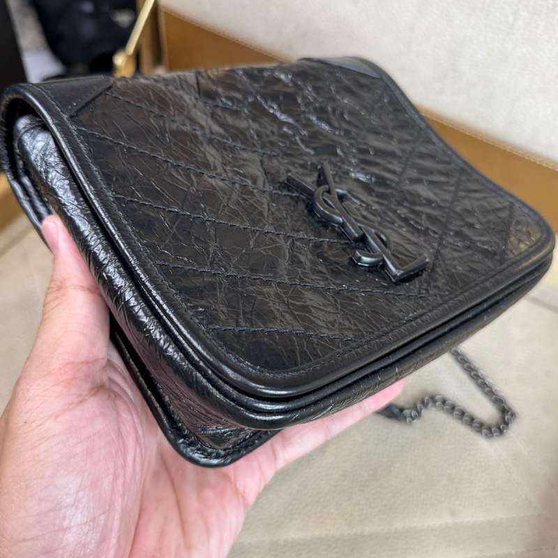 Saint Laurent (YSL) 黑色亮蠟牛皮mini Niki鏈包🖤近期新款-4