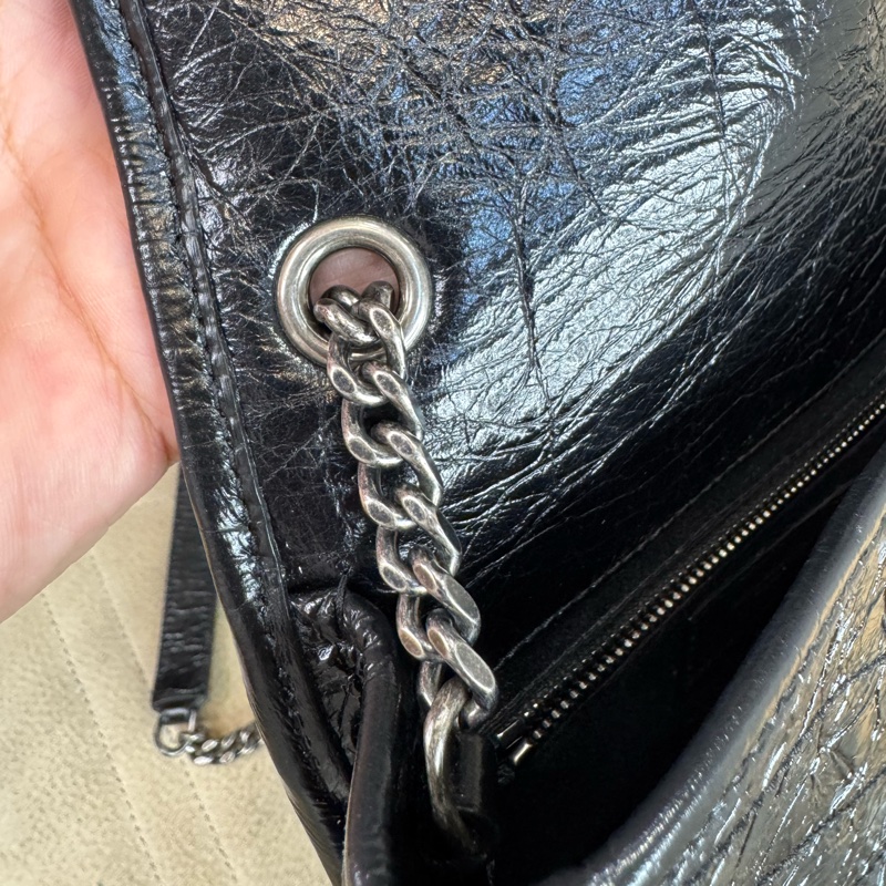 Saint Laurent (YSL) 黑色亮蠟牛皮mini Niki鏈包🖤近期新款-21