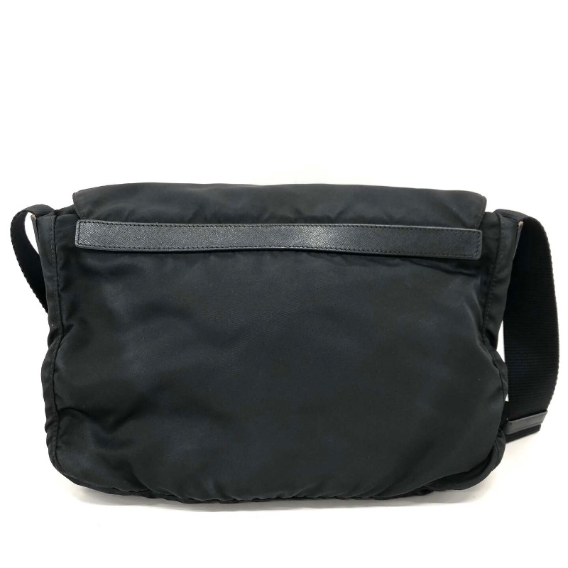 【二手精品】Prada Nylon × Leather Shoulder Bag 黑色尼龍拼皮革斜背包-2