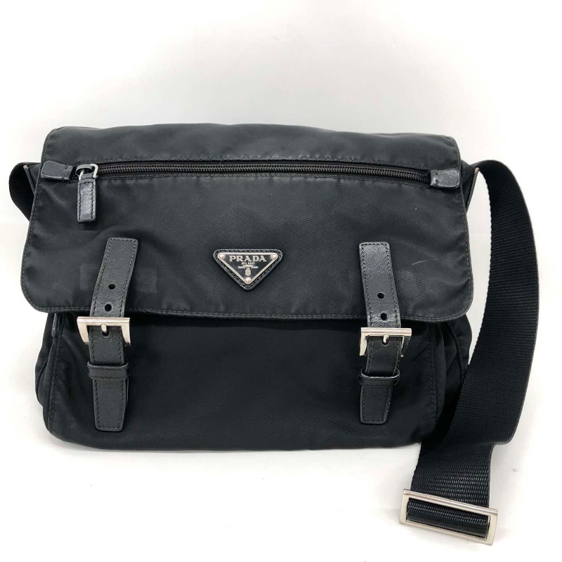 【二手精品】Prada Nylon × Leather Shoulder Bag 黑色尼龍拼皮革斜背包-9