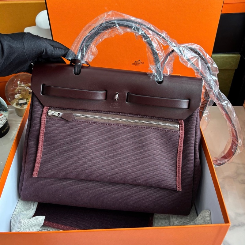 🌈Hermes❤️Herbag 31❤️馬鞍紅拼巧克力色琺瑯扣🌟全新未使用❤️全套有單🌈全膜在🌟-8