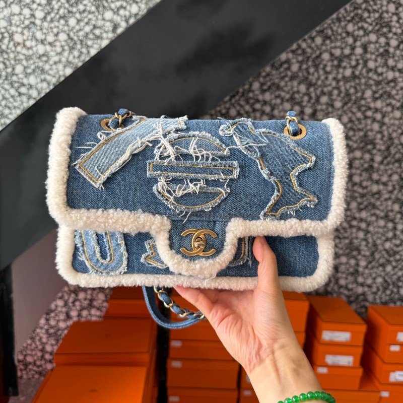 Chanel flap bag 牛仔羊羔毛-0