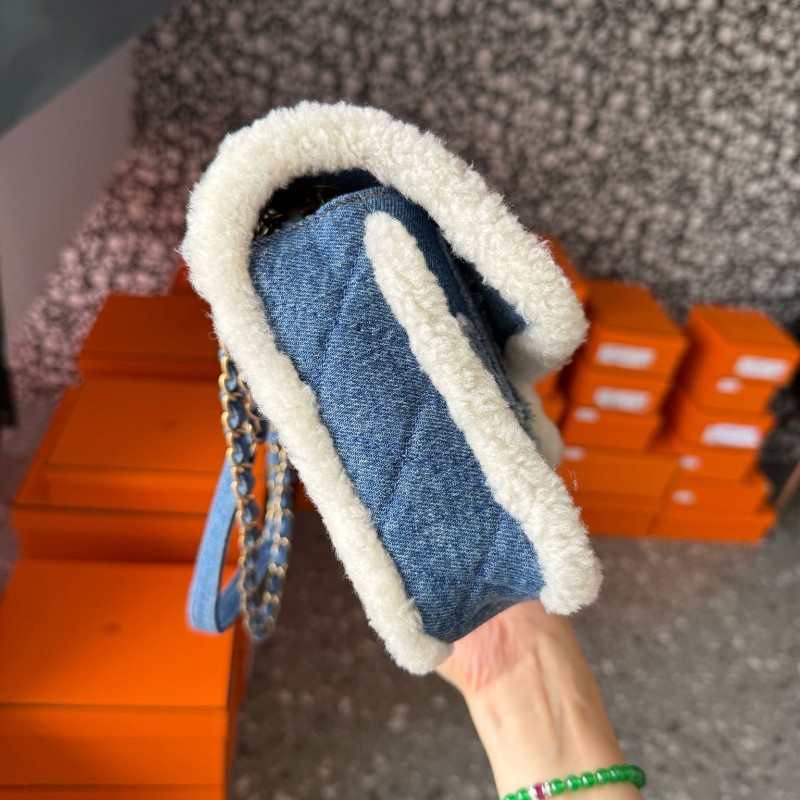 Chanel flap bag 牛仔羊羔毛-2