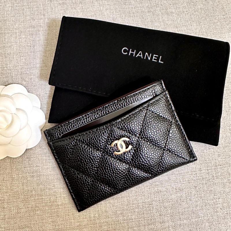 Chanel 經典一字卡夾 荔枝牛皮 黑金-0