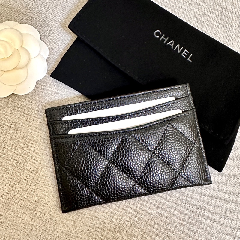 Chanel 經典一字卡夾 荔枝牛皮 黑金-1