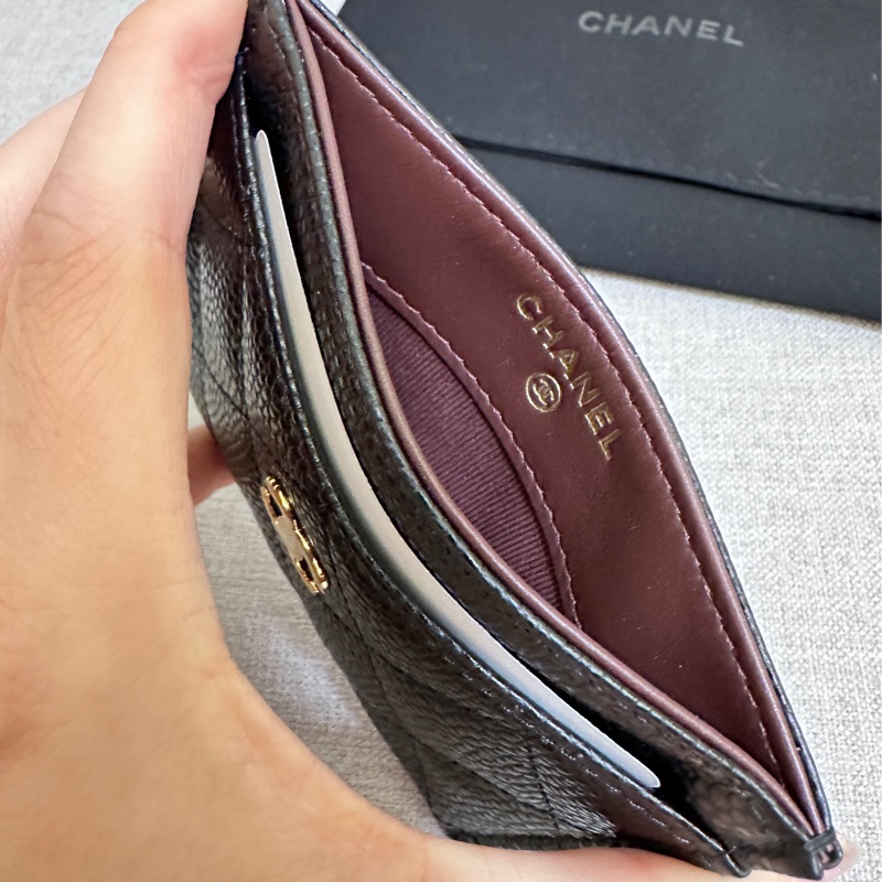 Chanel 經典一字卡夾 荔枝牛皮 黑金-5
