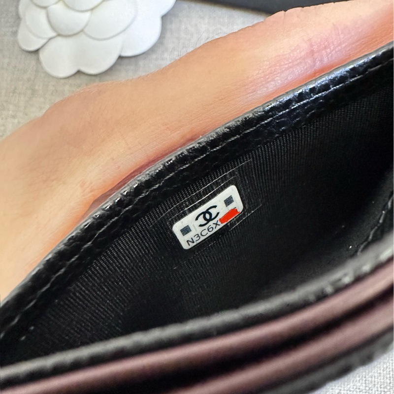 Chanel 經典一字卡夾 荔枝牛皮 黑金-7