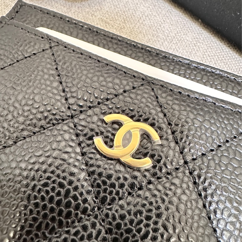 Chanel 經典一字卡夾 荔枝牛皮 黑金-8