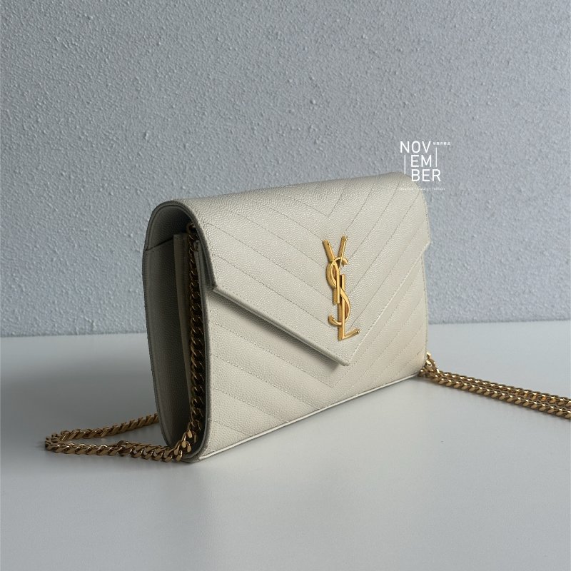 仙女款🧚‍♀️ Saint Laurent YSL 聖羅蘭 信封包 白色金釦 斜背包 肩背包-1