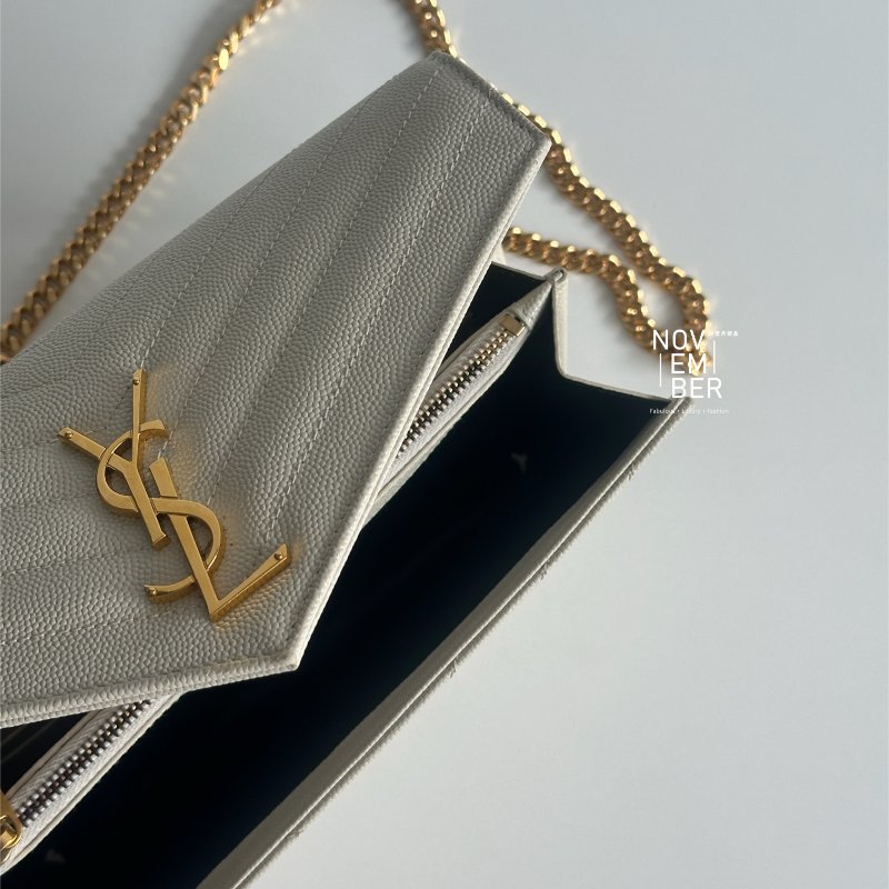 仙女款🧚‍♀️ Saint Laurent YSL 聖羅蘭 信封包 白色金釦 斜背包 肩背包-2