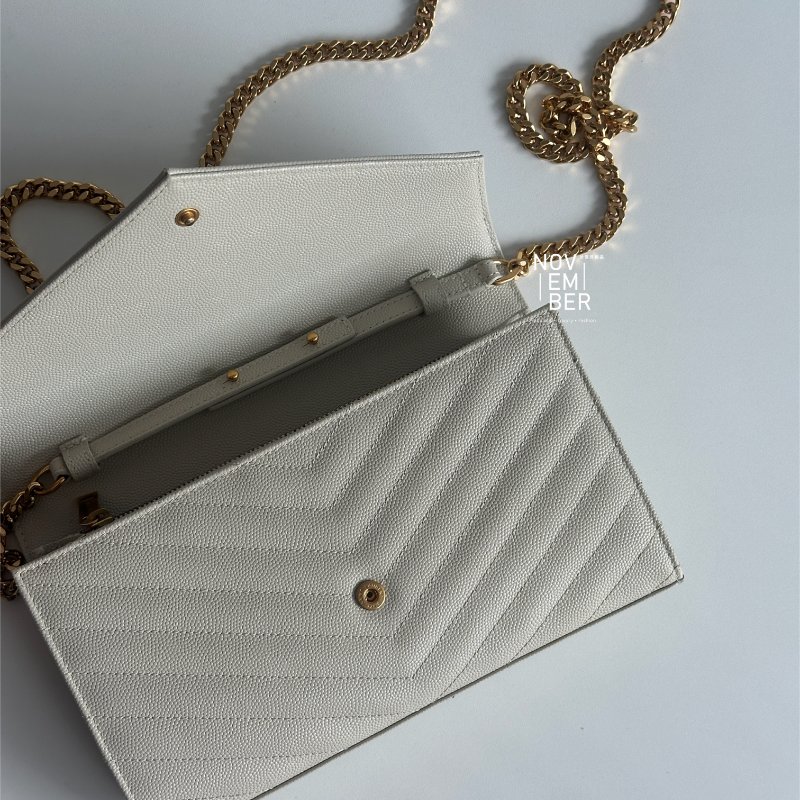 仙女款🧚‍♀️ Saint Laurent YSL 聖羅蘭 信封包 白色金釦 斜背包 肩背包-3