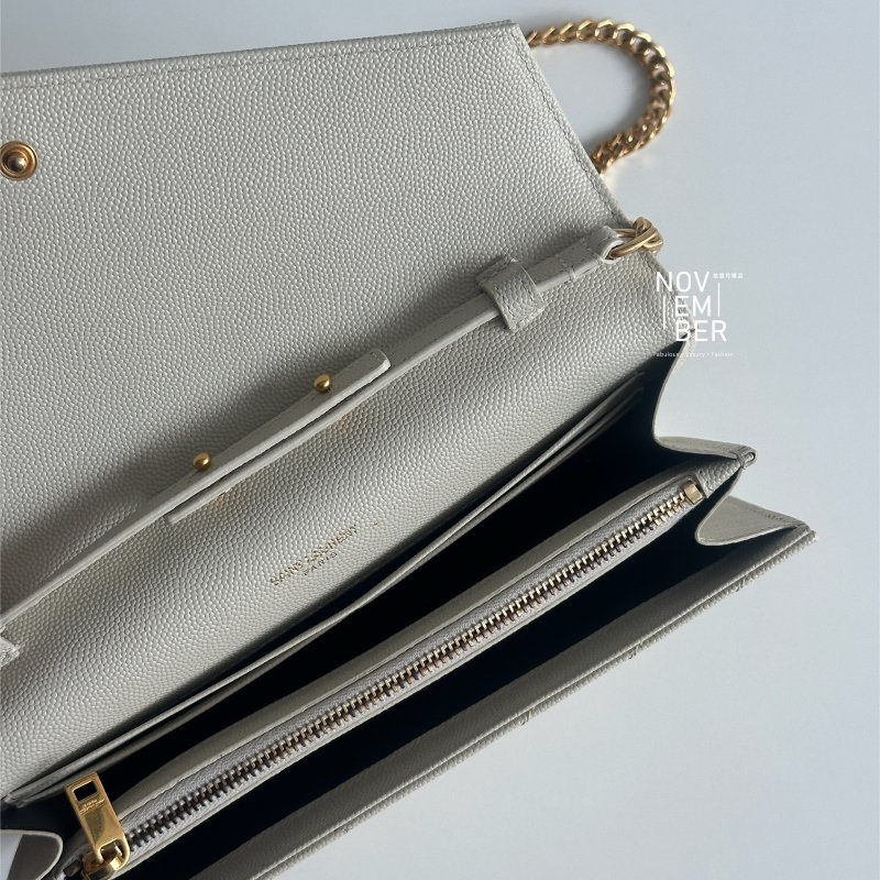 仙女款🧚‍♀️ Saint Laurent YSL 聖羅蘭 信封包 白色金釦 斜背包 肩背包-4