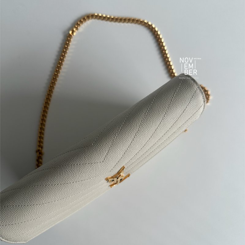 仙女款🧚‍♀️ Saint Laurent YSL 聖羅蘭 信封包 白色金釦 斜背包 肩背包-5