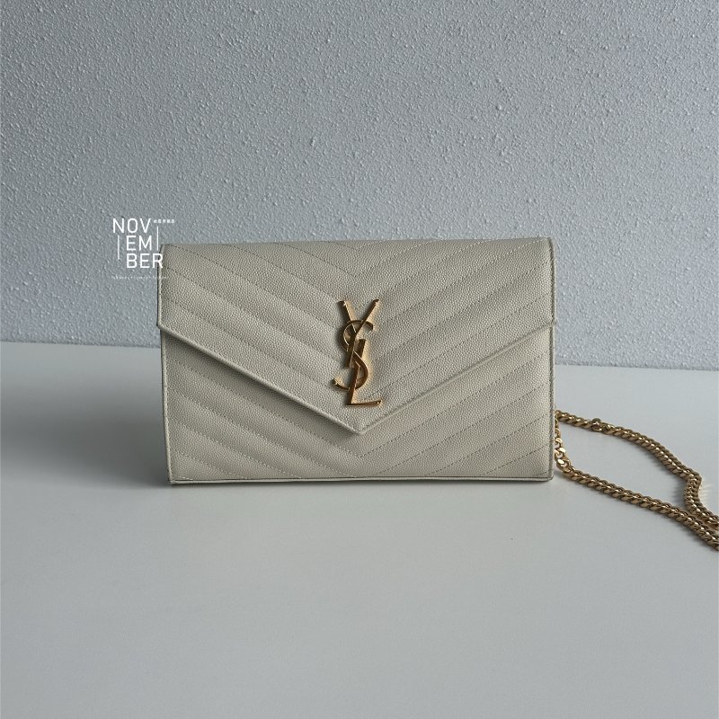仙女款🧚‍♀️ Saint Laurent YSL 聖羅蘭 信封包 白色金釦 斜背包 肩背包-6