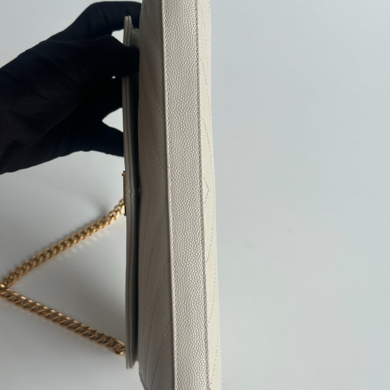 仙女款🧚‍♀️ Saint Laurent YSL 聖羅蘭 信封包 白色金釦 斜背包 肩背包-8