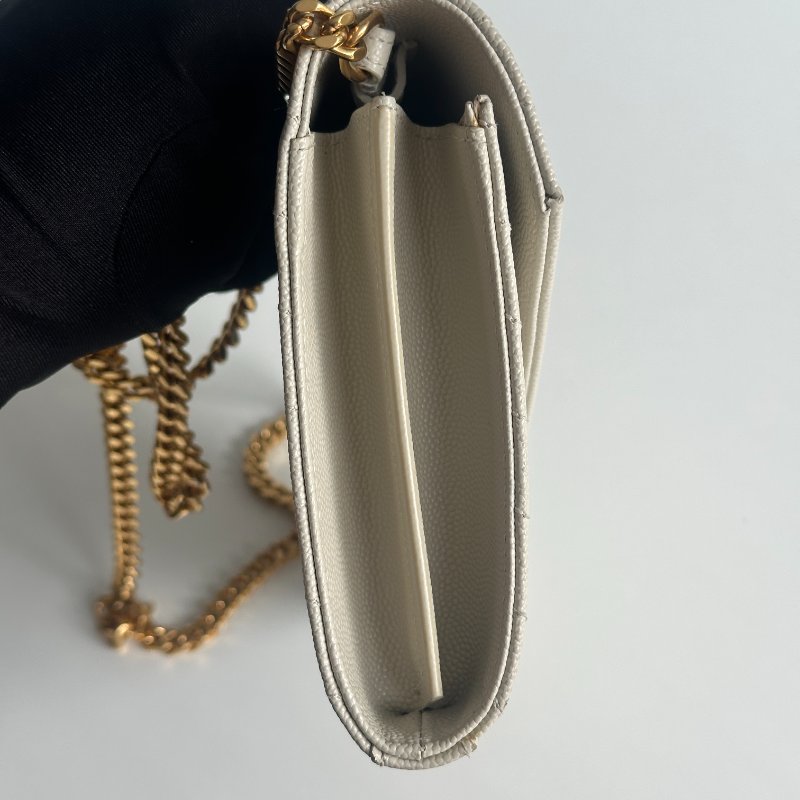 仙女款🧚‍♀️ Saint Laurent YSL 聖羅蘭 信封包 白色金釦 斜背包 肩背包-10