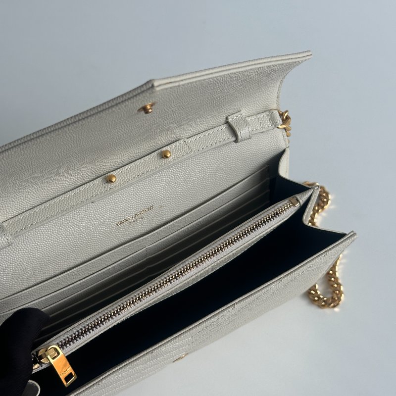 仙女款🧚‍♀️ Saint Laurent YSL 聖羅蘭 信封包 白色金釦 斜背包 肩背包-11