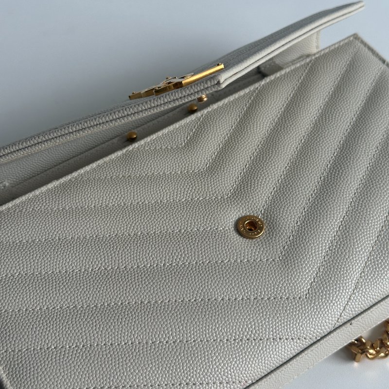 仙女款🧚‍♀️ Saint Laurent YSL 聖羅蘭 信封包 白色金釦 斜背包 肩背包-16