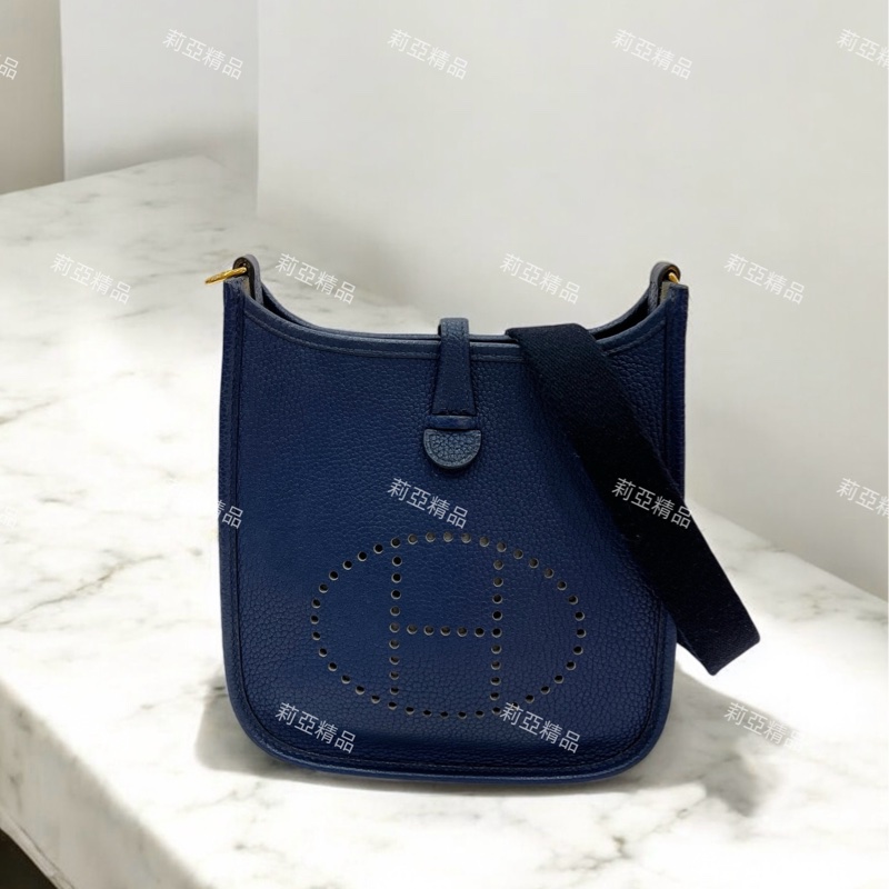 莉亞精品♡ Hermes mini Evelyne #D刻 深藍色 二手-0