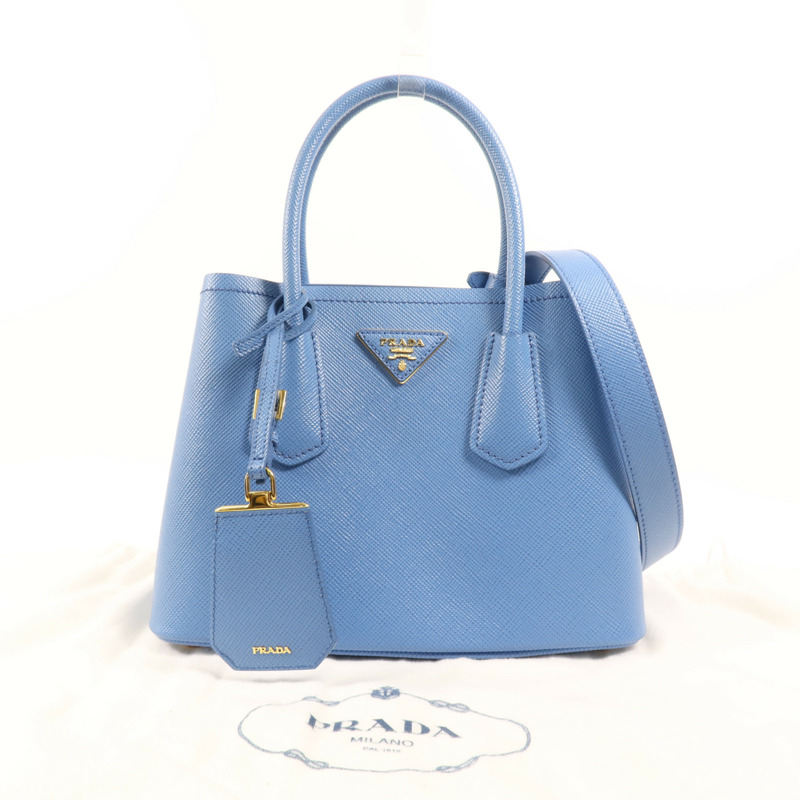 PRADA 牛皮皮革Double Saffiano金扣手挽肩背兩用袋-7