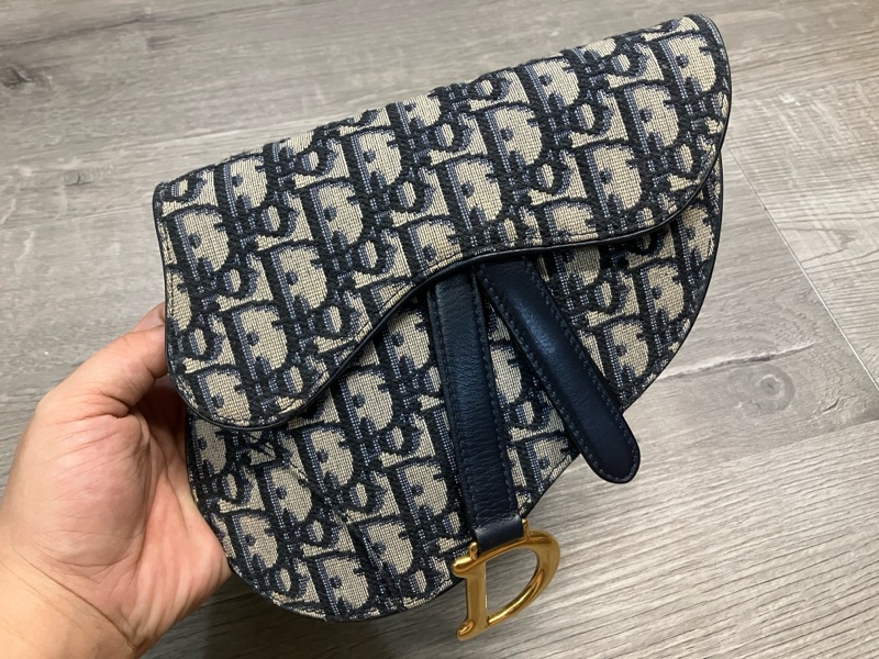 DIOR 迪奧 SADDLE 藍 馬鞍 Oblique WAIST BOBY BAG 帆布 緹花 老花 腰包 胸包 滿版 LOGO 磁吸-0