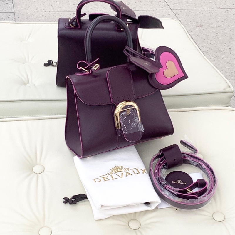 Delvaux Brilliant系列 紫色金扣 單肩斜挎包 尺寸約20*15 配件:可調節肩帶.說明書.鏡子.愛心掛牌-0