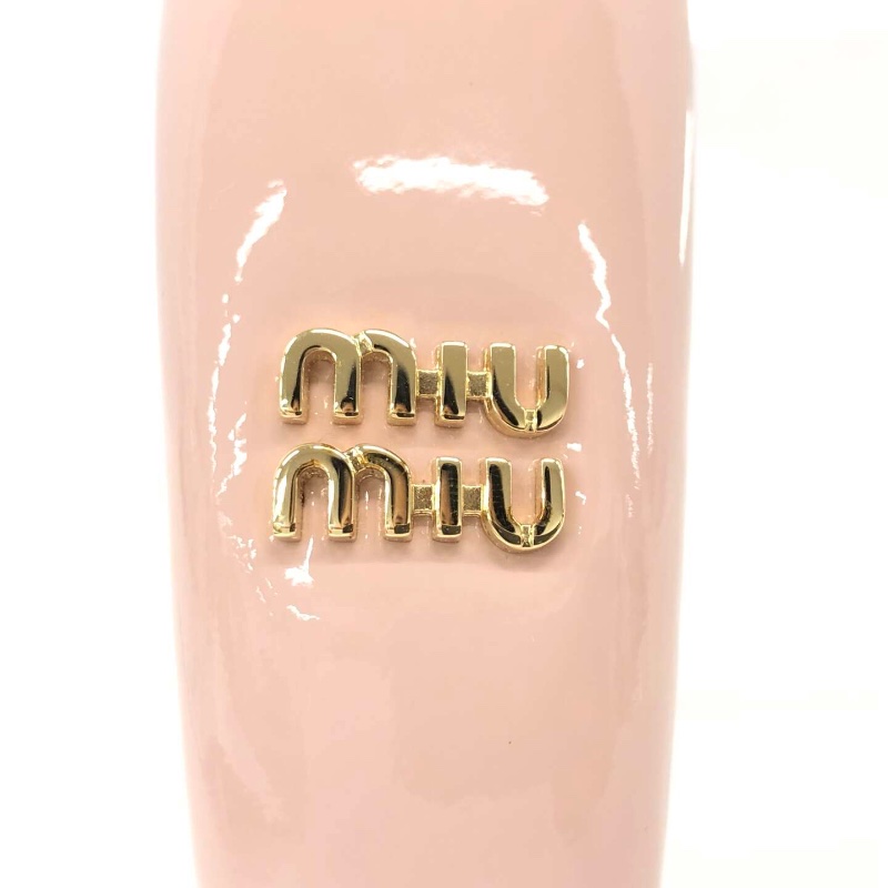 【二手精品】Miu Miu Logo Headband 粉色亮面髮箍(附盒)-7