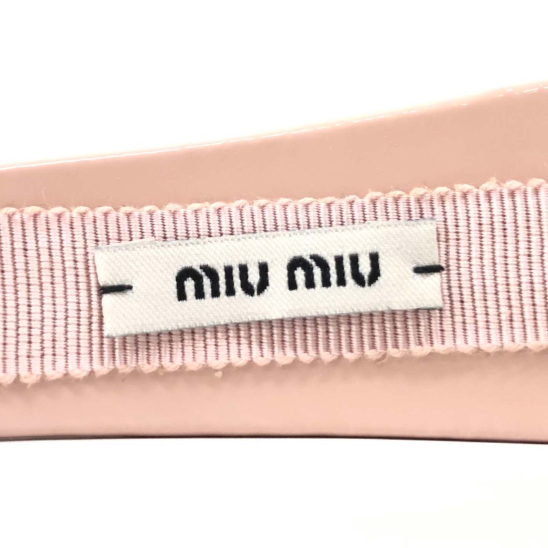 【二手精品】Miu Miu Logo Headband 粉色亮面髮箍(附盒)-8
