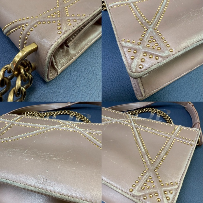 Dior 藕粉鉚釘 盾牌包斜肩包-23
