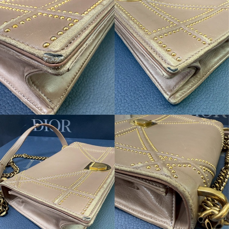 Dior 藕粉鉚釘 盾牌包斜肩包-47