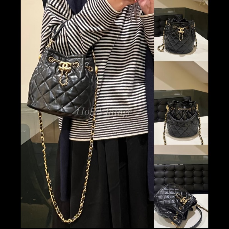 Chanel 油蠟羊皮金幣水桶包（斜背/手提）兩用-13