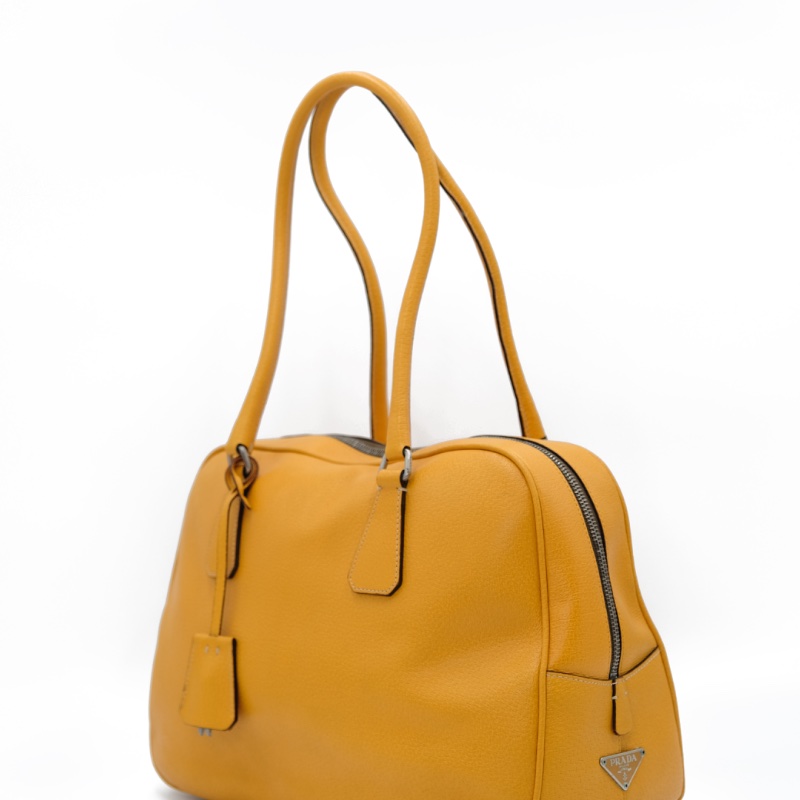 【二手精品】Louis Vuitton Vernis Thompson Street Square 黃色漆皮手提包(有變色)-5
