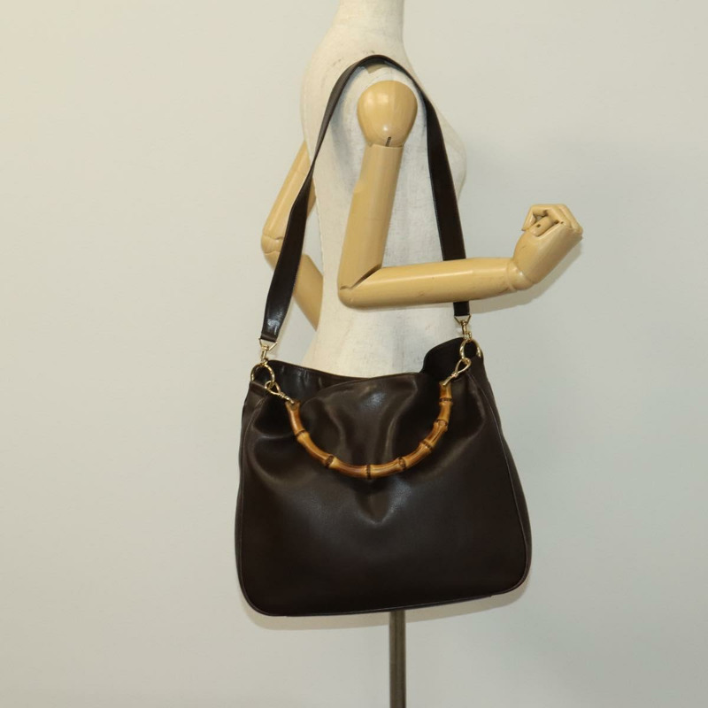 【日本直送】GUCCI 竹節手提包 皮革 2 款 棕金色 001 1998 1577 正品 th6247-21