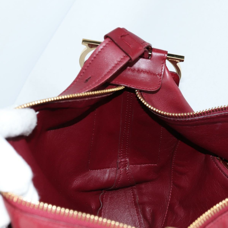 【日本直送】Salvatore Ferragamo Gancini 單肩包,酒紅色,金色皮革,正品,貨號 135156M-19