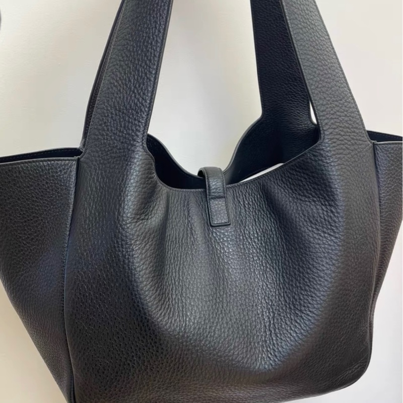 SAINT LAURENT聖羅蘭 YSL BEA系列 Logo徽標古銅色五金配件 鹿皮 托特包Tote黑色 25年款 大小50×18×28-3