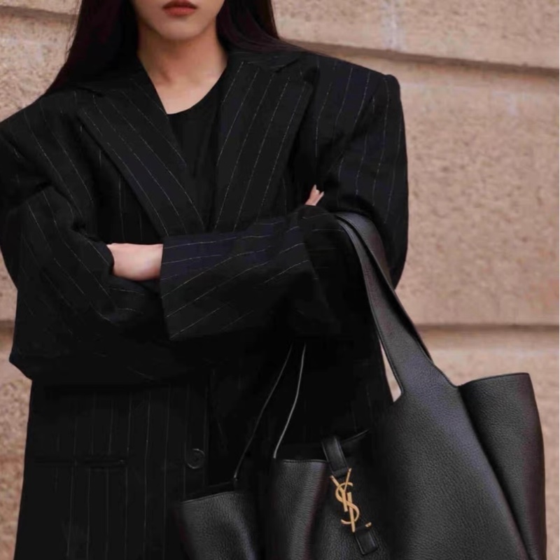SAINT LAURENT /聖羅蘭 YSL 單肩包 BEA TOTE 鹿皮 黑色 30x25全新全套-0