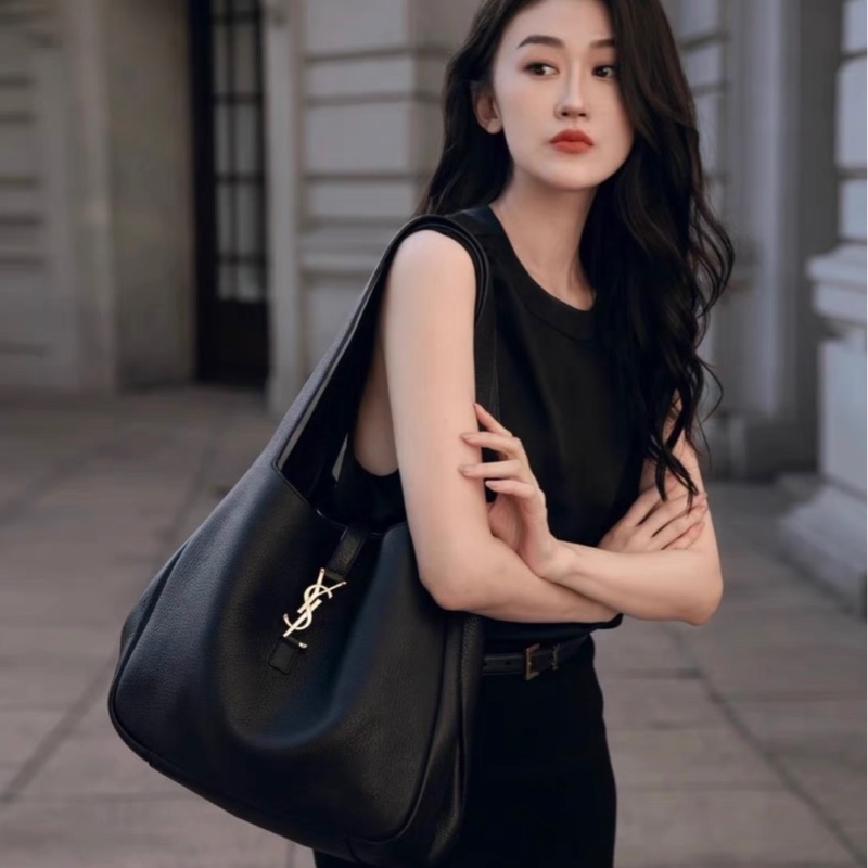 SAINT LAURENT /聖羅蘭 YSL 單肩包 BEA TOTE 鹿皮 黑色 30x25全新全套-7