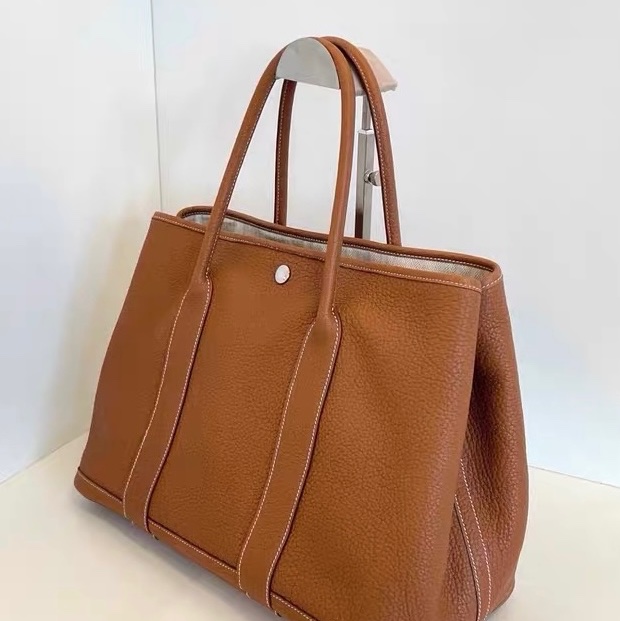 Hermes愛馬仕 金棕銀扣 garden party GP36全皮花園包 X刻-2