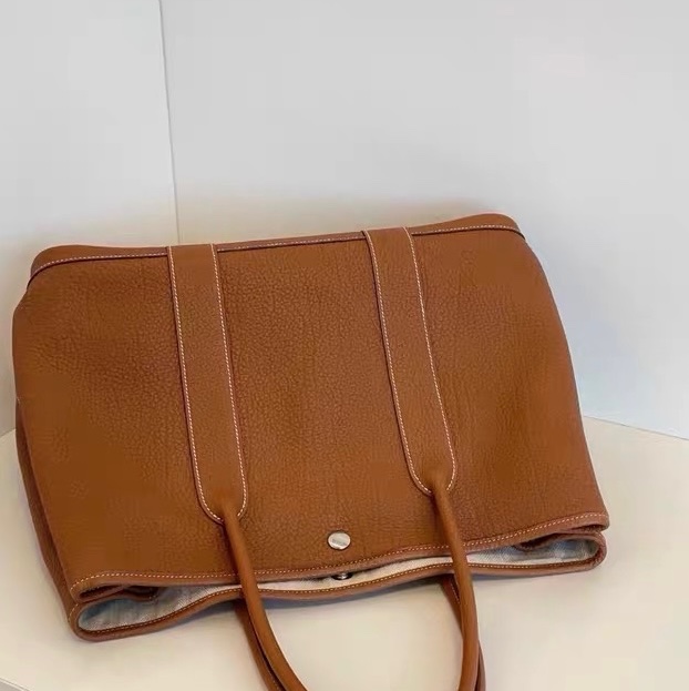 Hermes愛馬仕 金棕銀扣 garden party GP36全皮花園包 X刻-4