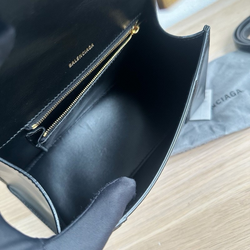 Balenciaga沙漏包S號 黑金光面牛皮 手提包肩背包斜背包-8