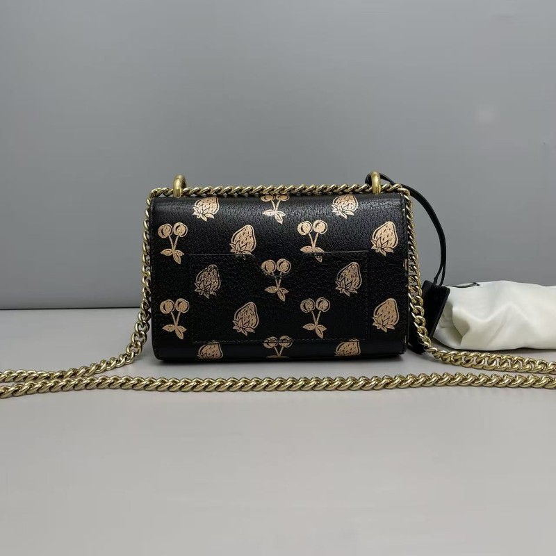 Gucci古馳Padlock小號黑色牛皮燙金草莓月光寶盒 肩背包斜背包-1