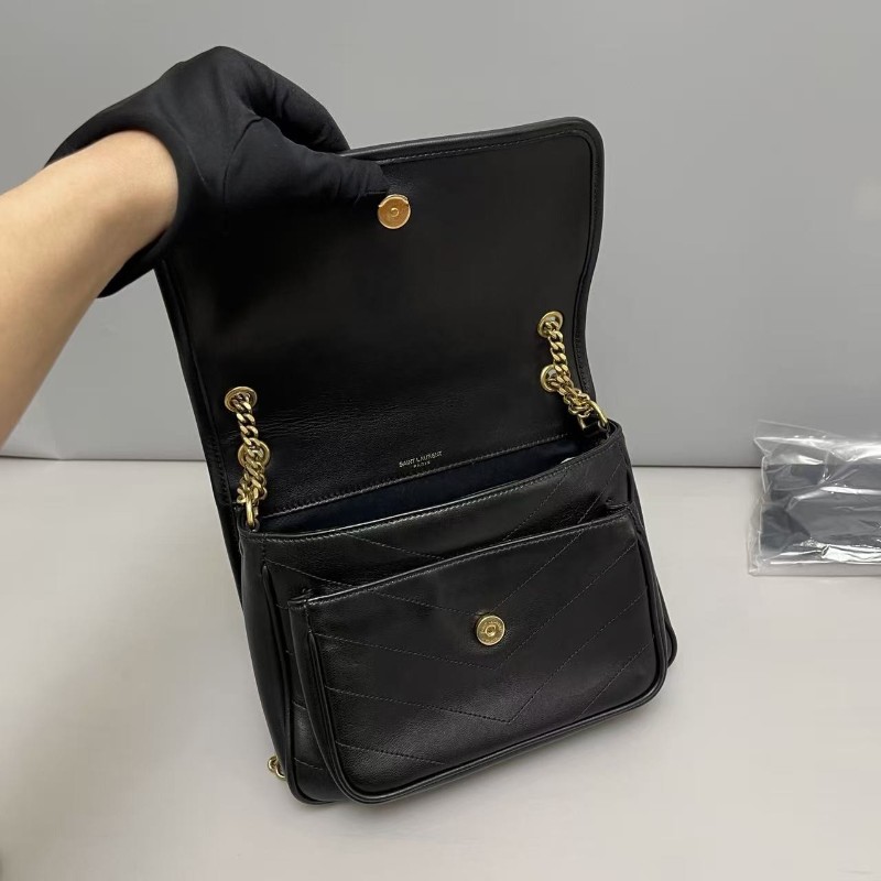 YSL聖羅蘭 Niki小號 黑金全皮V紋 肩背包 斜背包 D扣-7