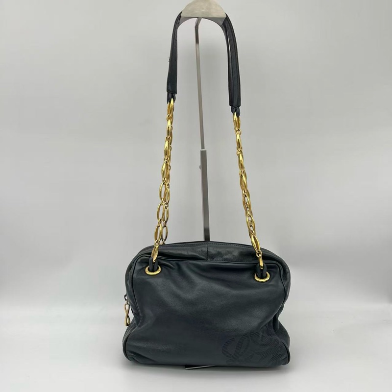 「JL精品代購」Loewe 灰綠色柔軟小羊皮金屬鏈條小方包-0