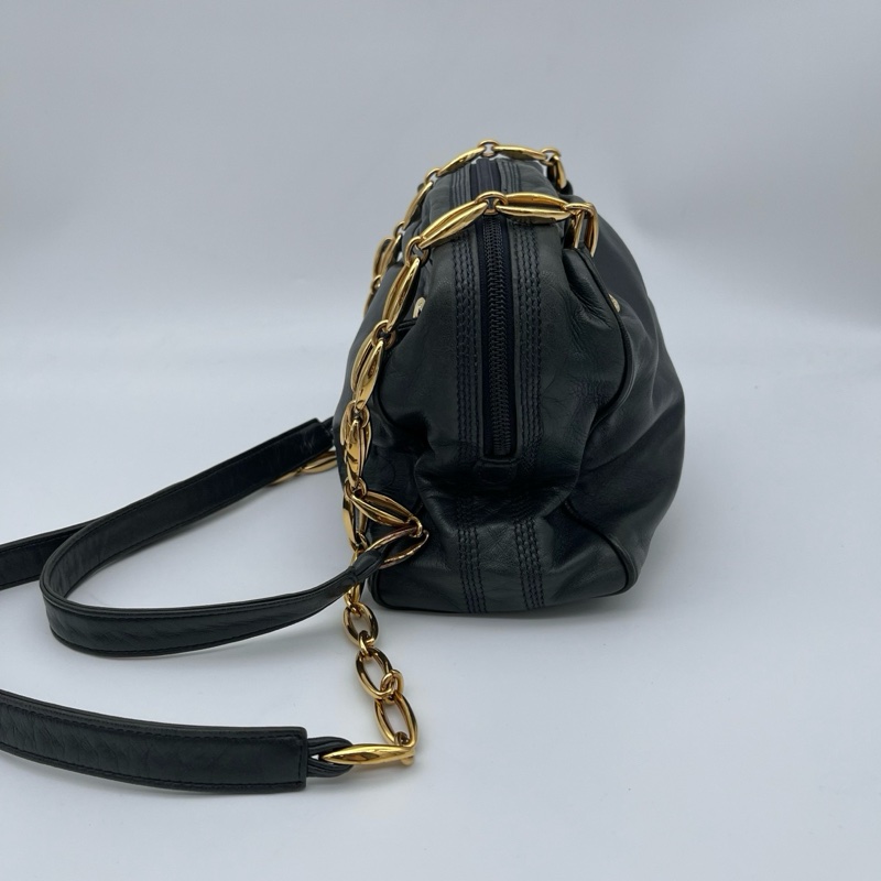 「JL精品代購」Loewe 灰綠色柔軟小羊皮金屬鏈條小方包-3