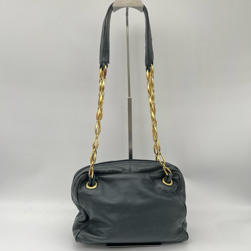 「JL精品代購」Loewe 灰綠色柔軟小羊皮金屬鏈條小方包-13
