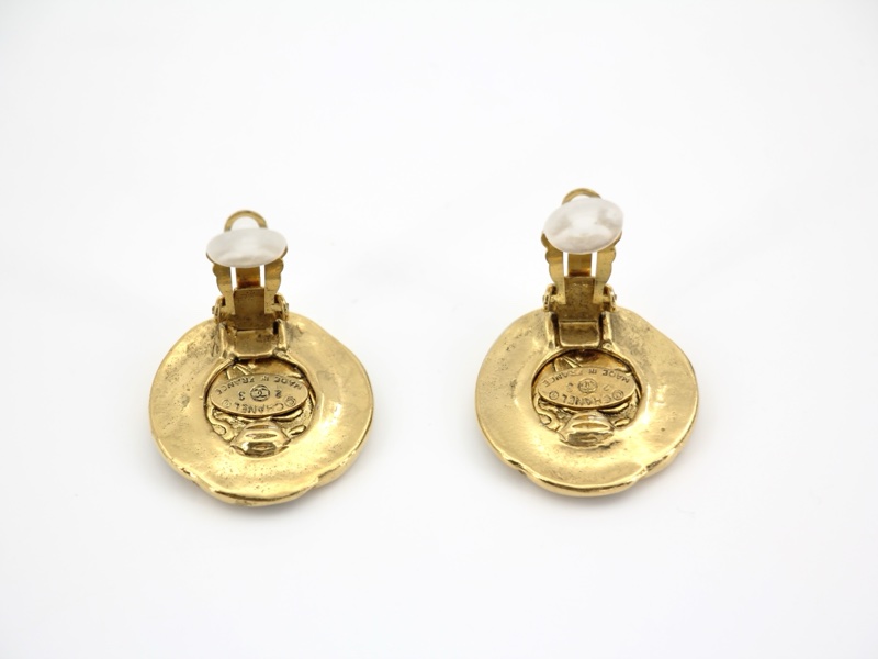 Chanel Vintage 86年鍍金扭紋雙Chanel圓形耳環-8