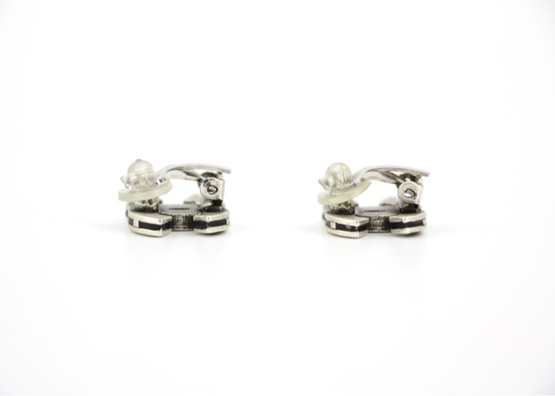Chanel Vintage 04A 金屬黑銀CC耳環-10