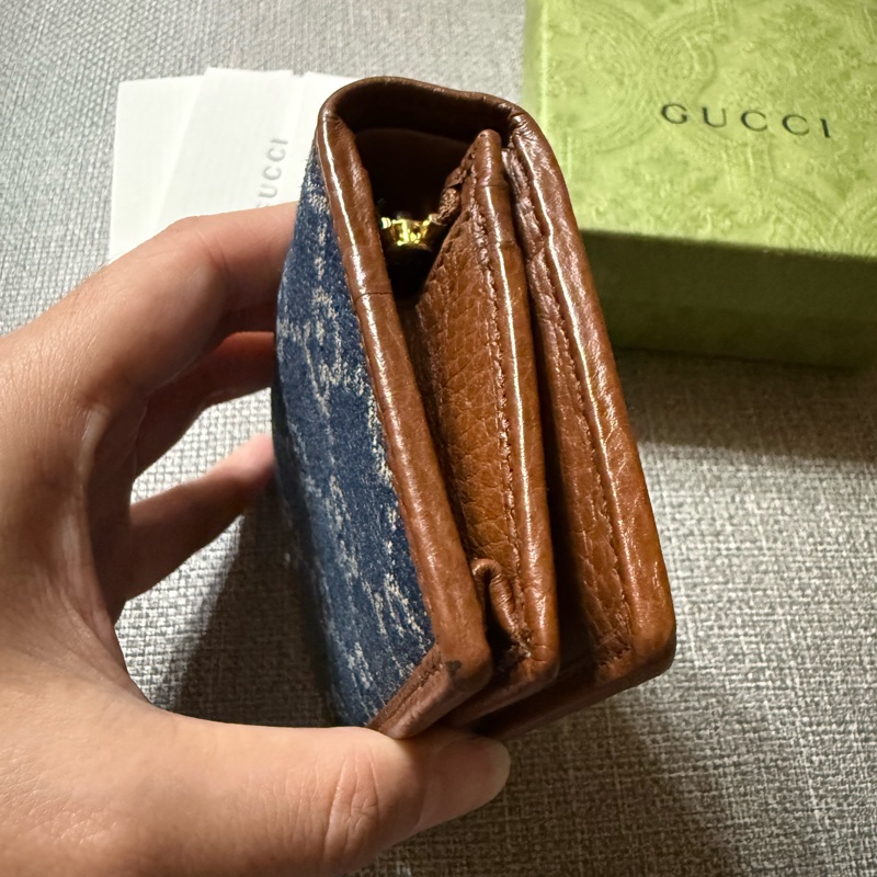 二手名牌* Gucci 短夾 古馳 老花短夾 藍色丹寧 對折短夾 1955-3